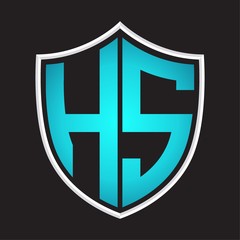 HS Logo monogram with shield shape isolated blue colors on outline design template