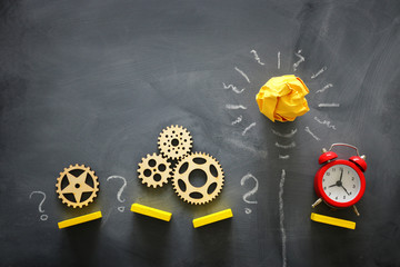 Education concept image. Creative idea and innovation. Crumpled paper as light bulb metaphor over...