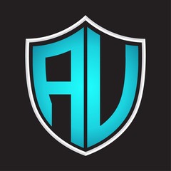 AU Logo monogram with shield shape isolated blue colors on outline design template