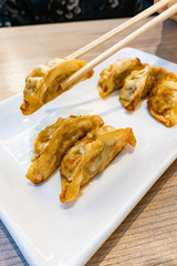 Japanese street food, kyoza. Fried dumplings