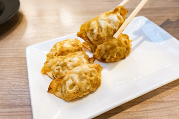 Japanese street food, kyoza. Fried dumplings