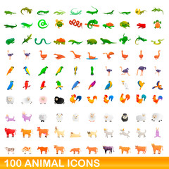 Obraz premium 100 animal icons set. Cartoon illustration of 100 animal icons vector set isolated on white background