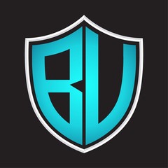 BV Logo monogram with shield shape isolated blue colors on outline design template