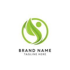 Modern leaf human shape with circle line logo