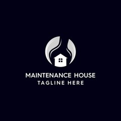 Maintenance house with Key as Negative Space Logo