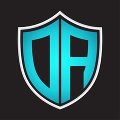 DA Logo monogram with shield shape isolated blue colors on outline design template