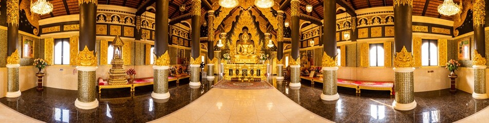 Panorama view of beautiful Buddha statue in Phra That Doi Phra Chan temple