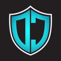 DC Logo monogram with shield shape isolated blue colors on outline design template