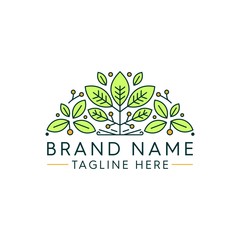 Floral and Leaves with green and mono line concept logo