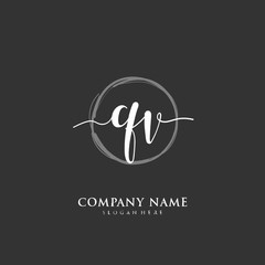 Handwritten initial letter Q V QV for identity and logo. Vector logo template with handwriting and signature style.