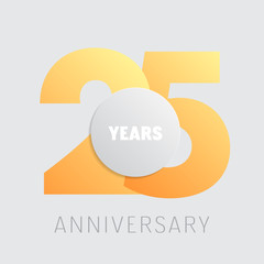 25 years anniversary vector icon, logo. Square graphic design element with golden color number