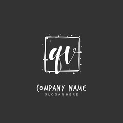 Handwritten initial letter Q V QV for identity and logo. Vector logo template with handwriting and signature style.