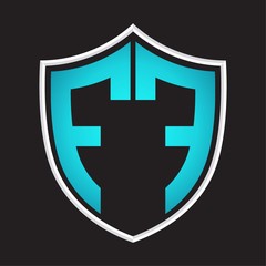 FF Logo monogram with shield shape isolated blue colors on outline design template