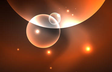 Neon shiny transparent glowing circles with light effects. Techno futuristic vector abstract background For Wallpaper, Banner, Background, Card, Book Illustration, landing page