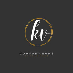 Handwritten initial letter K V KV for identity and logo. Vector logo template with handwriting and signature style.