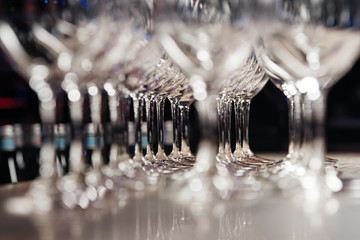 Empty glasses in luxury restaurant
