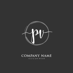 Handwritten initial letter P V PV for identity and logo. Vector logo template with handwriting and signature style.