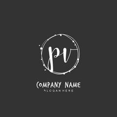 Handwritten initial letter P V PV for identity and logo. Vector logo template with handwriting and signature style.