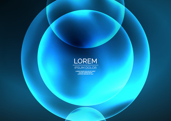 Glowing neon shiny transparent bubbles, glass circles or bio cell concept. Techno futuristic vector abstract background For Wallpaper, Banner, Background, Card, Book Illustration, landing page