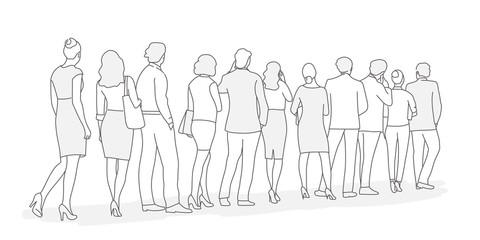 Hand drawn vector illustration of people queue.