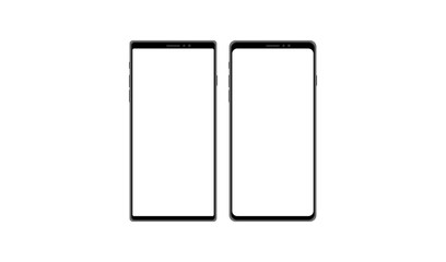 Realistic, set of modern, black smartphone vector mockups white screen with front on isolated background. Can use for website, presentation, style flat design. Vector illustration.