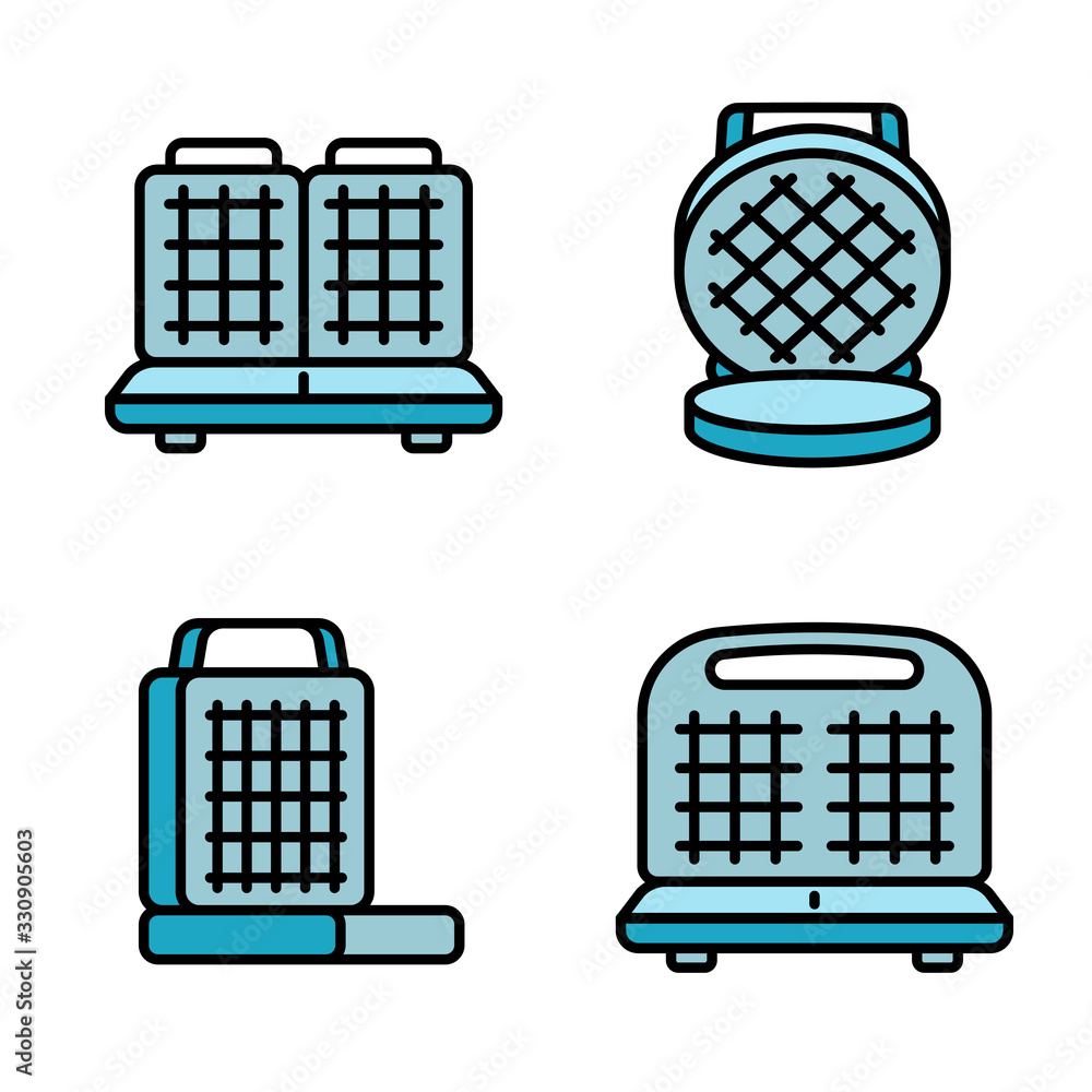 Poster waffle-iron icons set. outline set of waffle-iron vector icons for web design isolated on white back