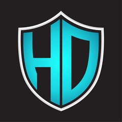 HD Logo monogram with shield shape isolated blue colors on outline design template