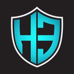 HE Logo monogram with shield shape isolated blue colors on outline design template