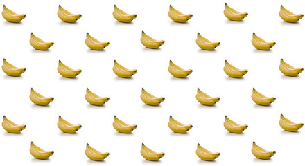 Minimalistic Symmetrical pattern of a bunch of banana on a white background. Abstract summer colorful fruit background.