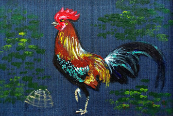  Art painting Fine art Oil color  hen  background from thailand