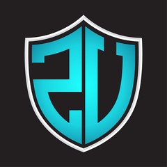 ZU Logo monogram with shield shape isolated blue colors on outline design template