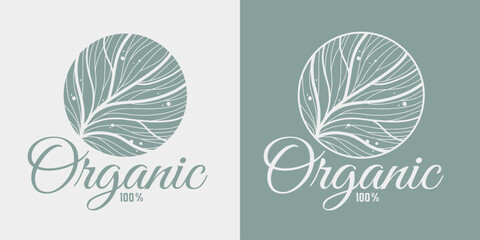 Organic health natural vegan ecology product logo - obrazy, fototapety, plakaty
