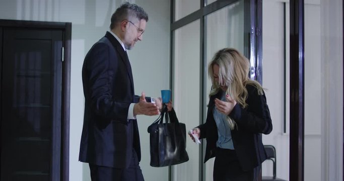 Businesswoman soaking up decanted shirt