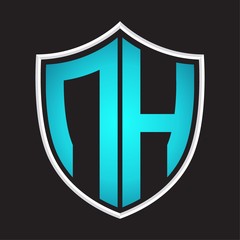 NH Logo monogram with shield shape isolated blue colors on outline design template