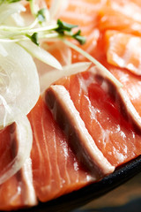 fresh raw salmon with lemon