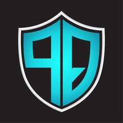 PQ Logo monogram with shield shape isolated blue colors on outline design template