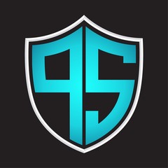 PS Logo monogram with shield shape isolated blue colors on outline design template