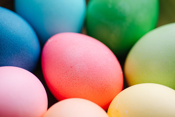 Easter holiday concept. Multi-colored eggs
