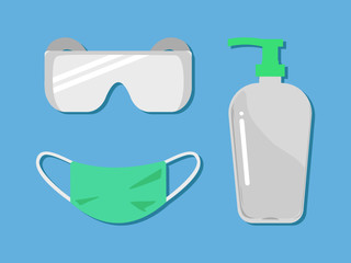 vector illustration of flu protection equipment set for Covid-19, corona virus and bacteria concept