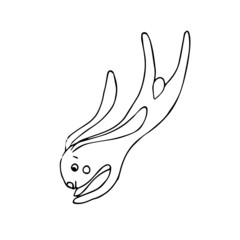 Hare jumps, joyful ink hand drawn outline monochrome sketch. Cute animal for web, for print, for icon