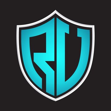 recommend clip art: RU Logo monogram with shield shape isolated blue colors on outline design template