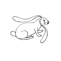  Hare ink hand drawn outline sketch. Cute animal for web, for print, for icon