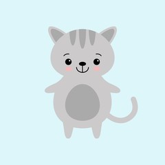 Cute kawaii cat cahracter. Children style, vector illustration. Sticker, isolated design element for kids books