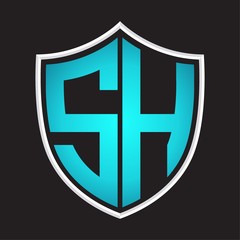 SH Logo monogram with shield shape isolated blue colors on outline design template