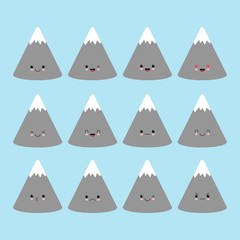 Vector cartoon emotion mountain. Comic kawaii funny characters.