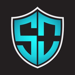 SO Logo monogram with shield shape isolated blue colors on outline design template