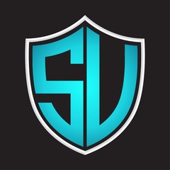 SV Logo monogram with shield shape isolated blue colors on outline design template