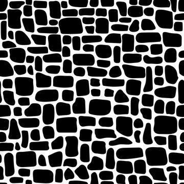 paving stones. abstract vector shapes. haotic mosaic tiles. seamless pattern. simple black and white repetitive background. textile design element. fabric swatch. wrapping paper. continuous print