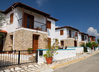 Fototapeta na wymiar The new white houses of Pano Lefkara village. Larnaca District. Cyprus