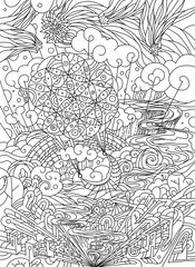 Fantastic psychedelic drawings for coloring. Unique design, self-knowledge.